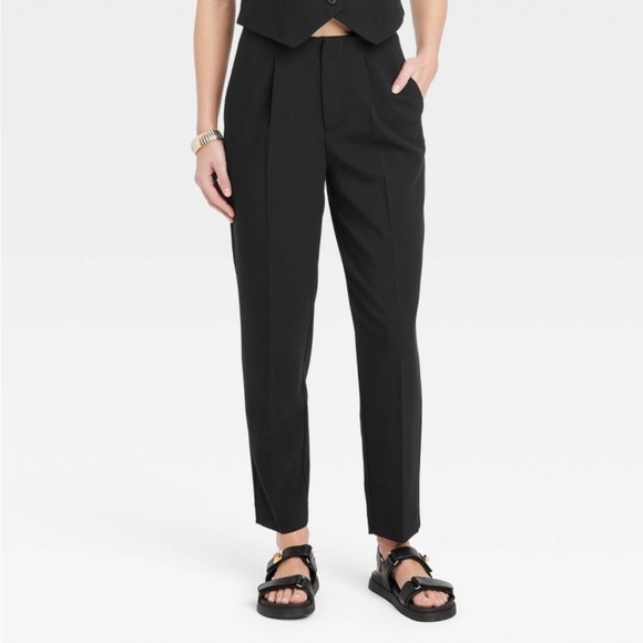 Women's High-Rise Tailored Trousers - A New Day™ Black 10: Tapered Leg, Ankle - Picture 2 of 7